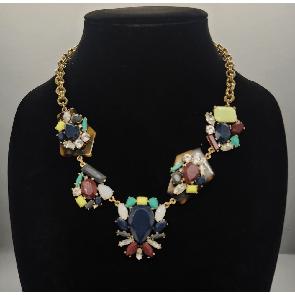 J.CREW Statement Bib Necklace Adjustable Multi-Color Stone Rhinestone Tortoise